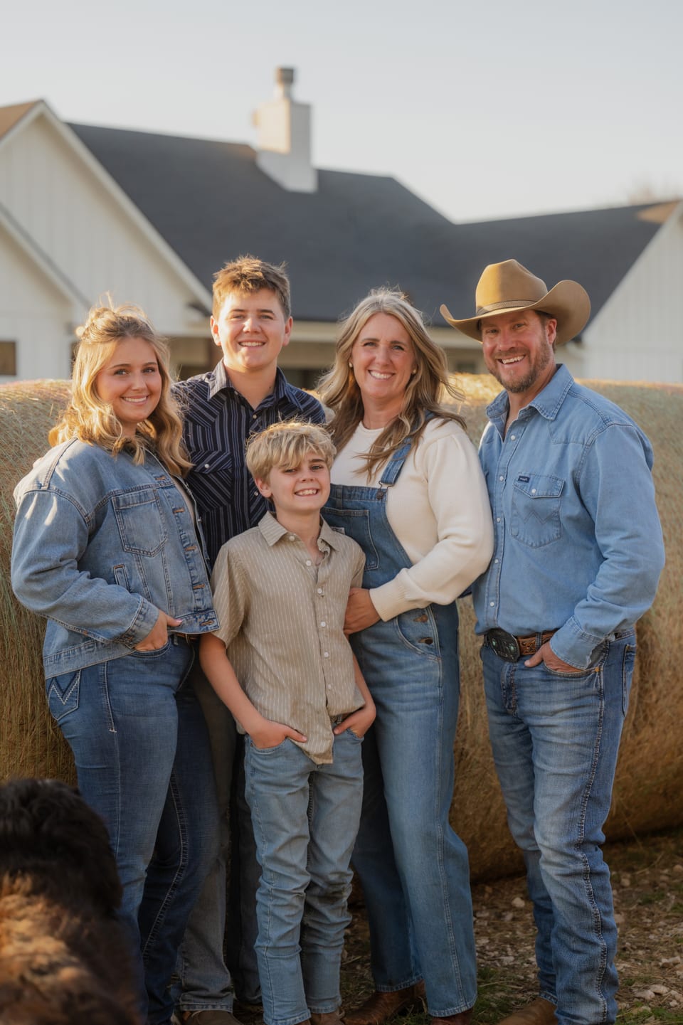 Kris, Sarah, Addison, Landon and Brecken on the ranch